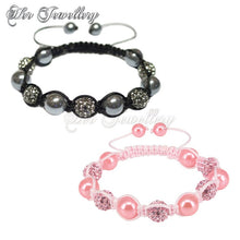 Swarovski Crystals Pearl Shamballa Bracelet Bundle Set (Grey + Pink) - Her Jewellery