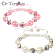 Swarovski Crystals Pearl Shamballa Bracelet Bundle Set (Pink + White) - Her Jewellery