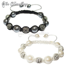 Swarovski Crystals Pearl Shamballa Bracelet Bundle Set (Grey + White) - Her Jewellery