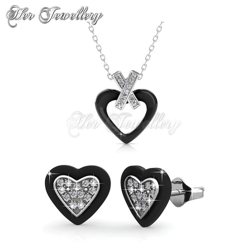 Swarovski Crystals Heart Ceramic Set (Black) - Her Jewellery