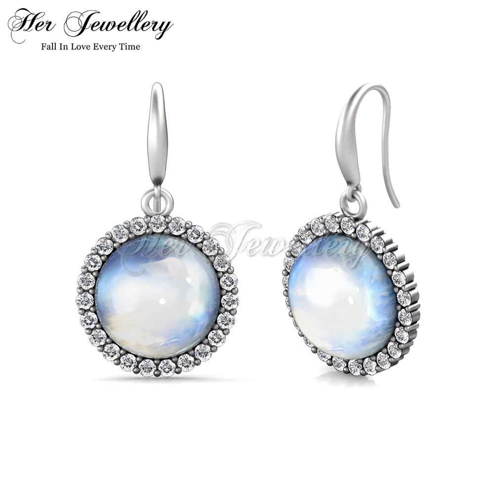 Dangling Round Moonstone Earrings