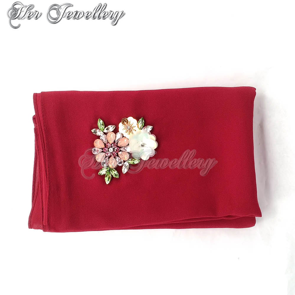 Swarovski Crystals Flowery Scarf (Burgundy) - Her Jewellery