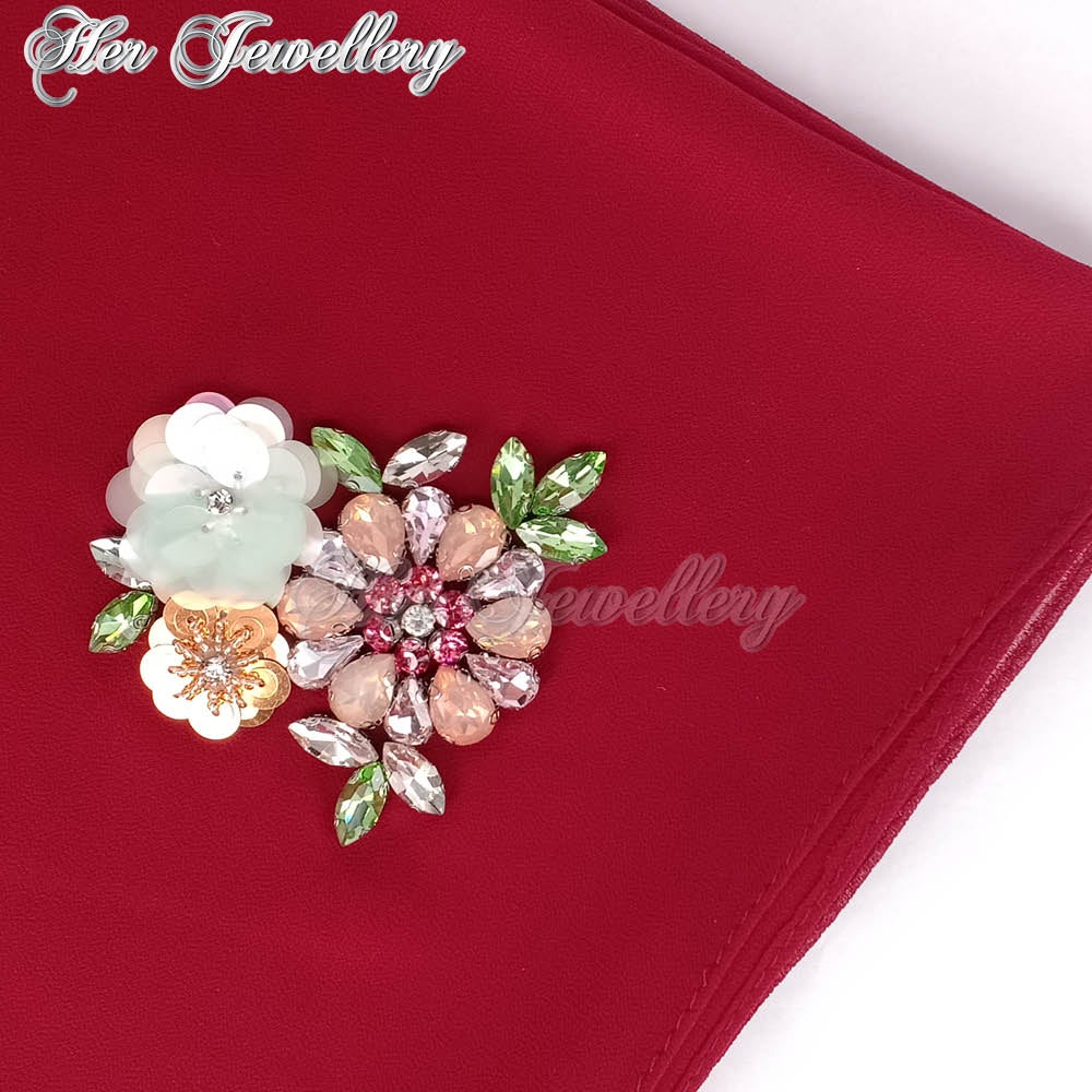 Swarovski Crystals Flowery Scarf (Burgundy) - Her Jewellery