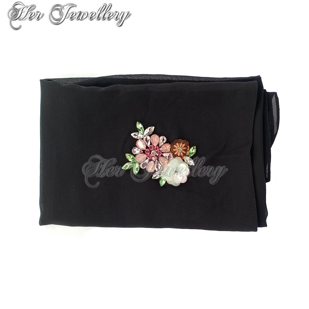 Swarovski Crystals Flowery Scarf (Black) - Her Jewellery