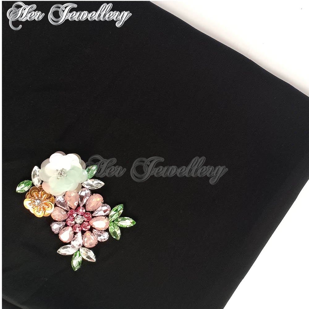 Swarovski Crystals Flowery Scarf (Black) - Her Jewellery