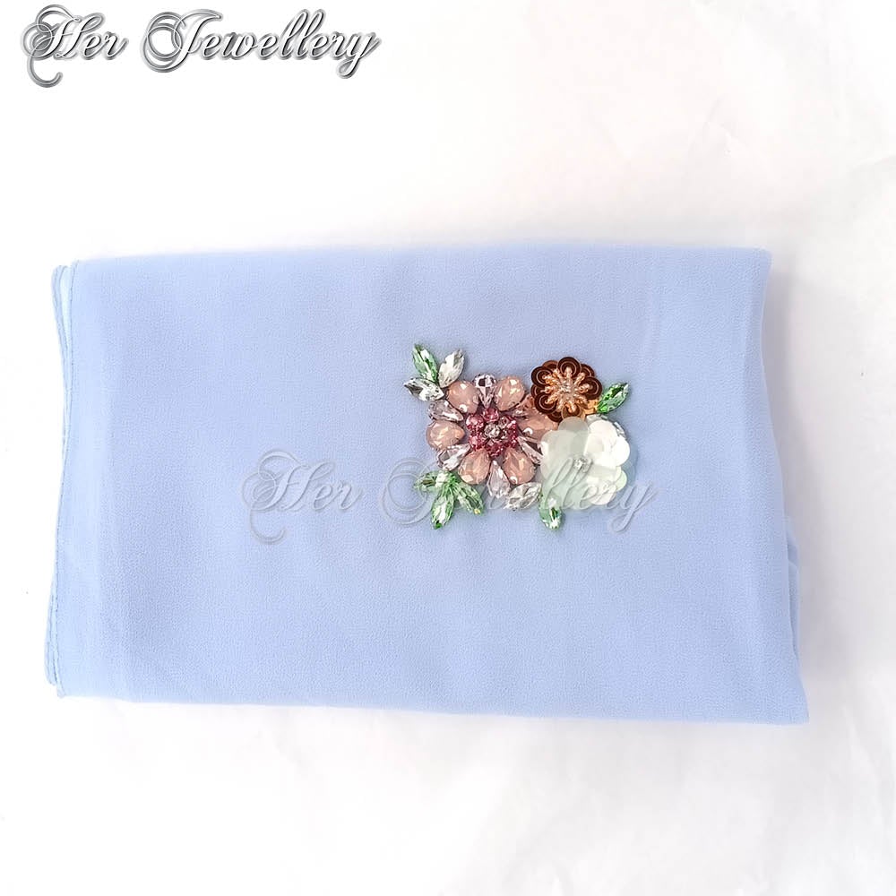 Swarovski Crystals Flowery Scarf (Blue) - Her Jewellery