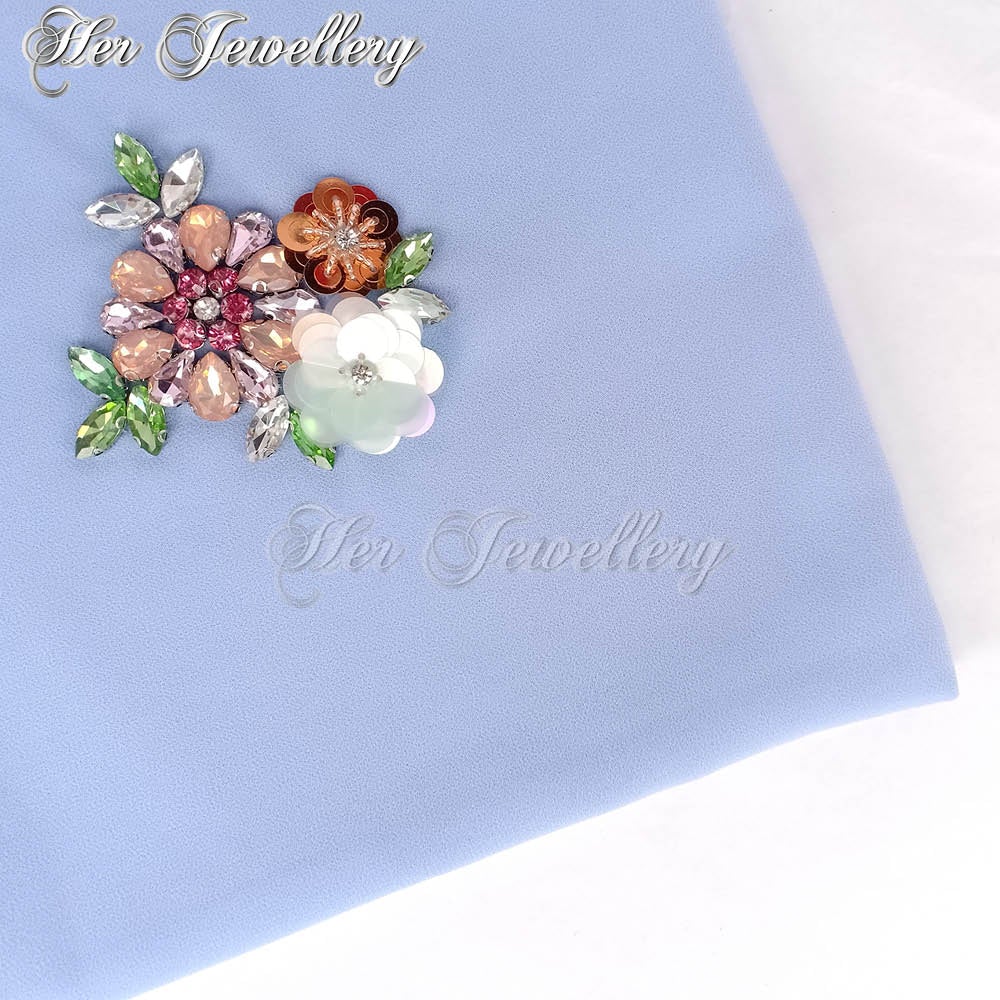 Swarovski Crystals Flowery Scarf (Blue) - Her Jewellery