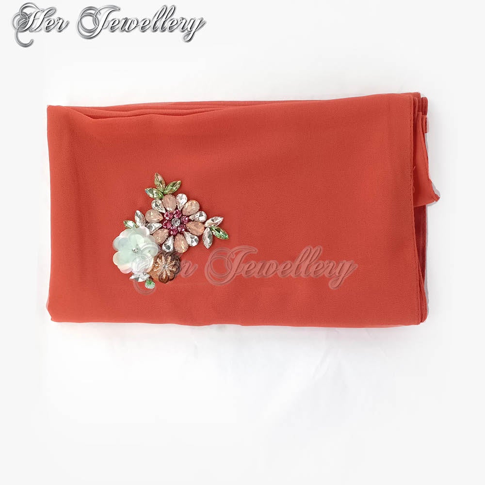 Swarovski Crystals Flowery Scarf (Brick Red) - Her Jewellery