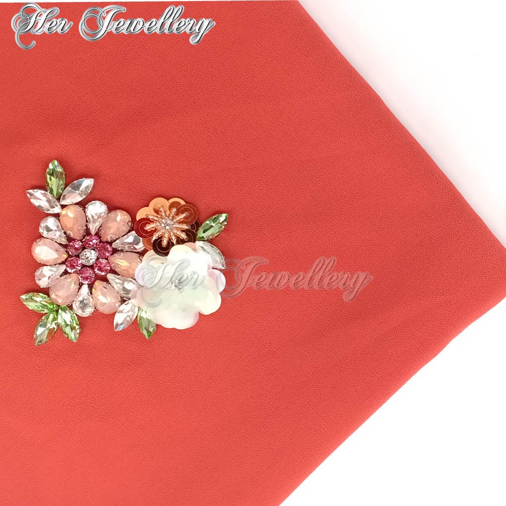 Swarovski Crystals Flowery Scarf (Brick Red) - Her Jewellery