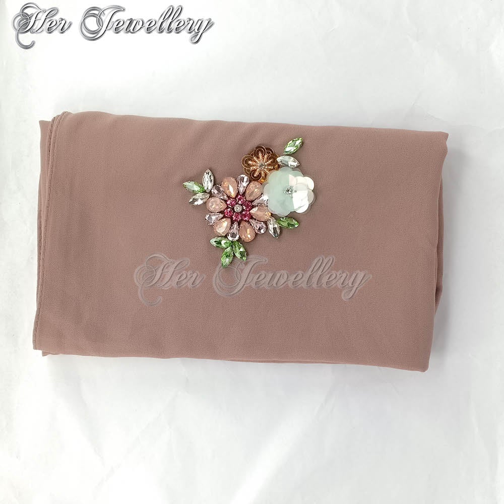 Swarovski Crystals Flowery Scarf (Coffee) - Her Jewellery