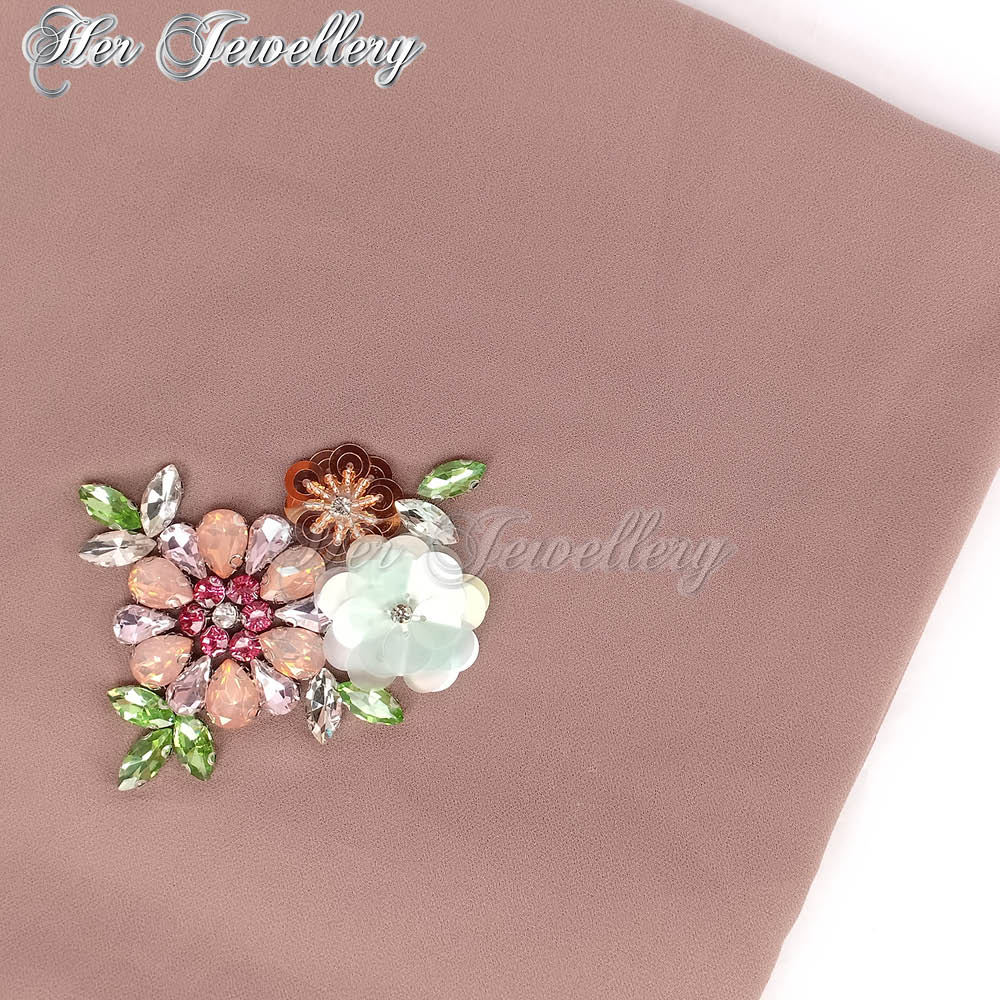 Swarovski Crystals Flowery Scarf (Coffee) - Her Jewellery