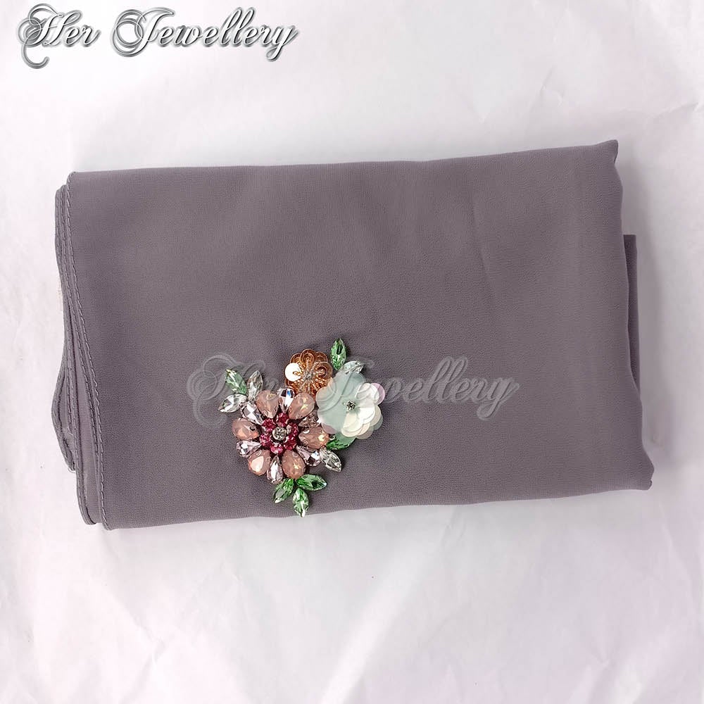 Swarovski Crystals Flowery Scarf (Dark Grey) - Her Jewellery