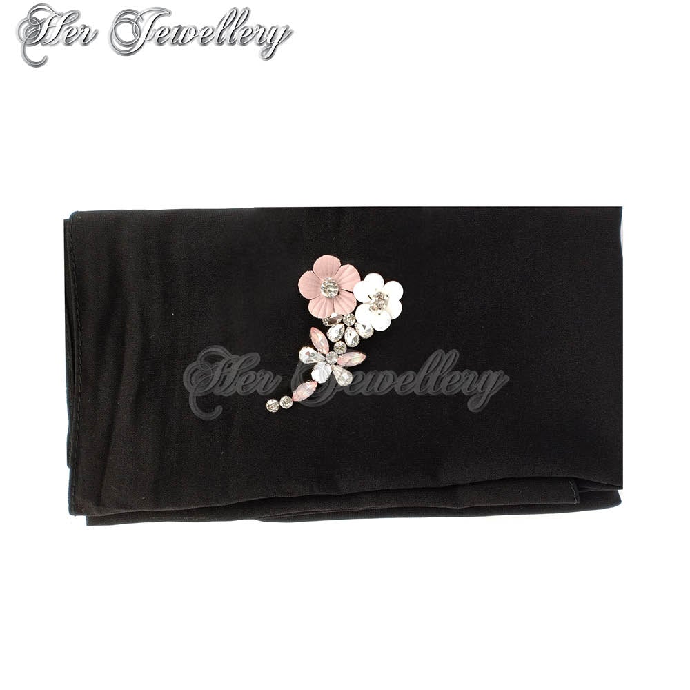 Swarovski Crystals Plum Blossome Scarf (Black) - Her Jewellery