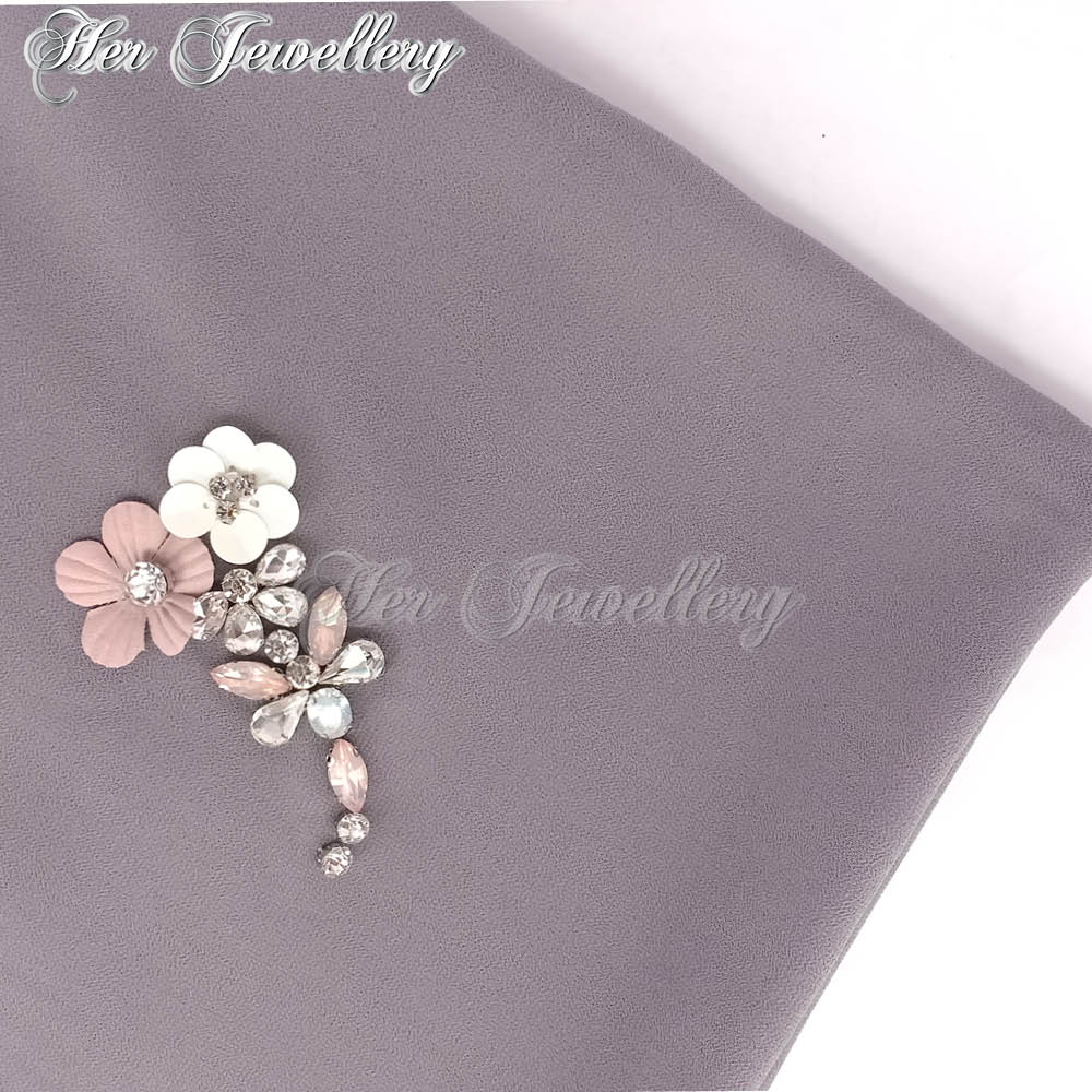 Swarovski Crystals Plum Blossome Scarf (Dark Grey) - Her Jewellery