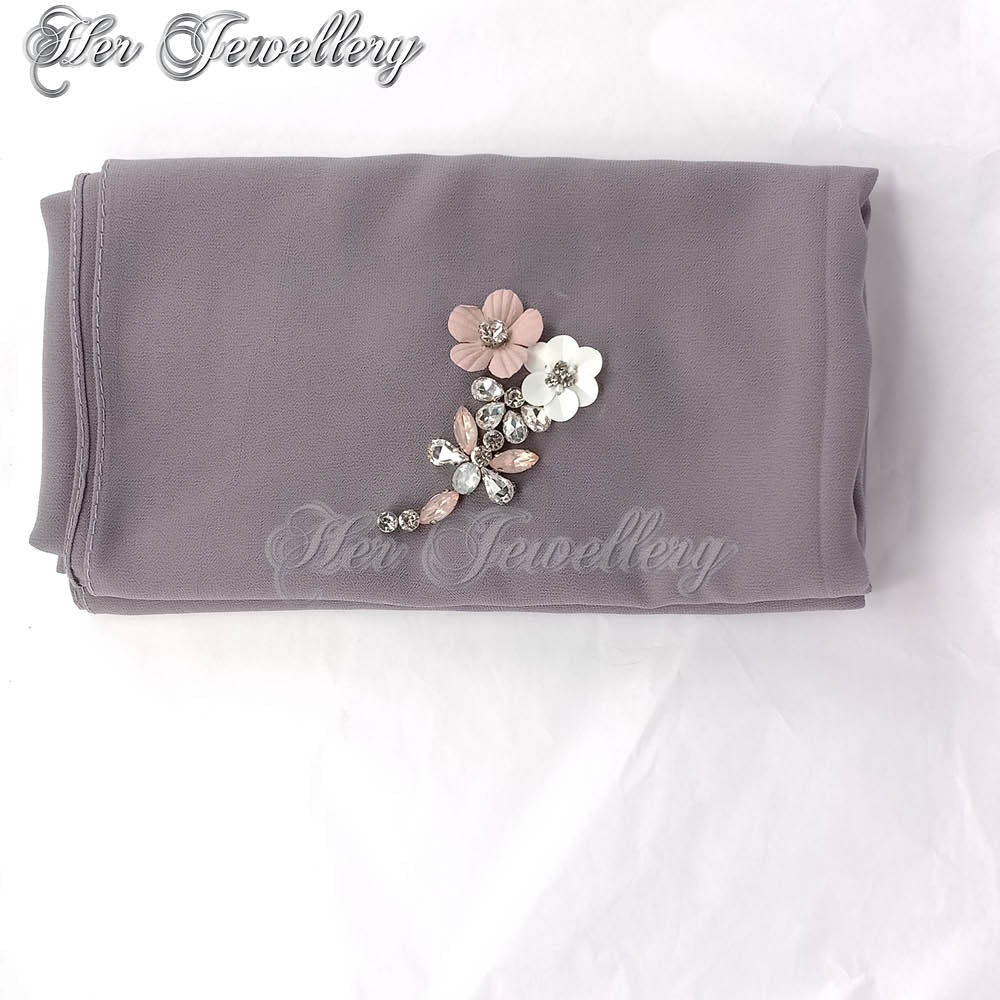 Swarovski Crystals Plum Blossome Scarf (Dark Grey) - Her Jewellery