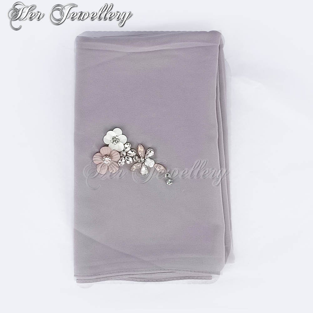 Swarovski Crystals Plum Blossome Scarf (Grey) - Her Jewellery