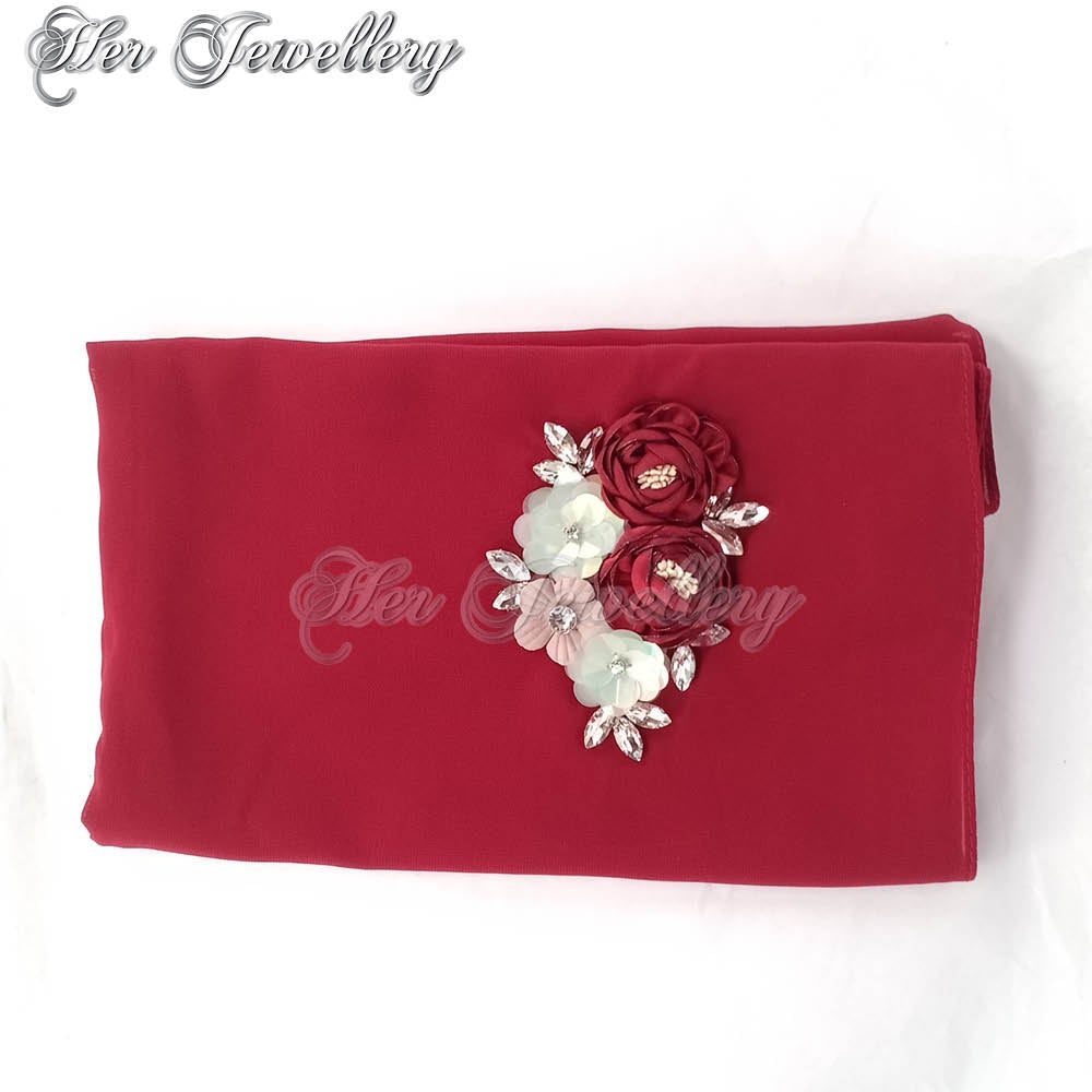 Swarovski Crystals Rosy Blossome Scarf (Burgundy) - Her Jewellery