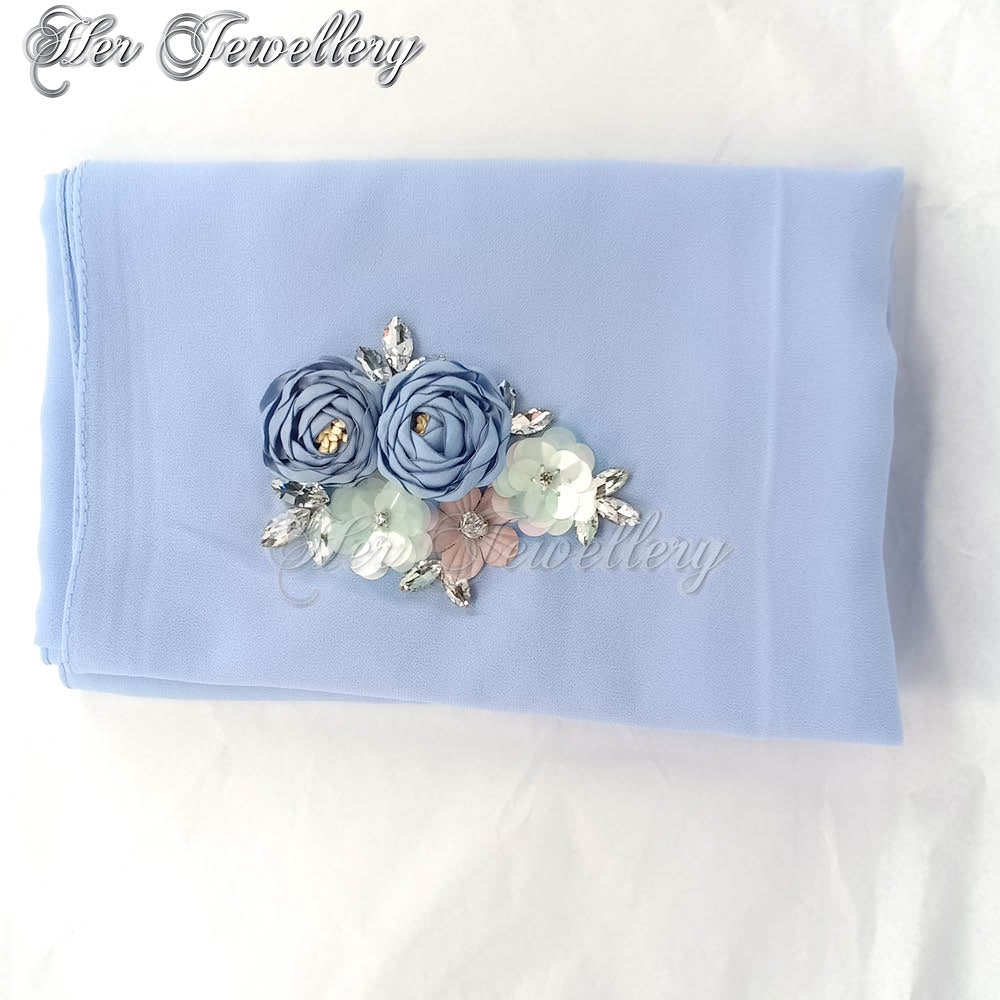 Swarovski Crystals Rosy Blossome Scarf (Blue) - Her Jewellery