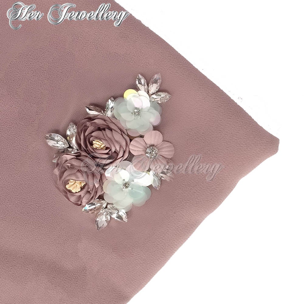 Swarovski Crystals Rosy Blossome Scarf (Coffee) - Her Jewellery