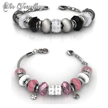 Swarovski Crystals Charm Bracelet Bundle Set (Black + Pink) - Her Jewellery
