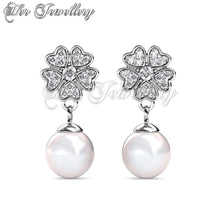 Swarovski Crystals Floral Pearl Earrings - Her Jewellery