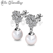 Swarovski Crystals Floral Pearl Earrings - Her Jewellery
