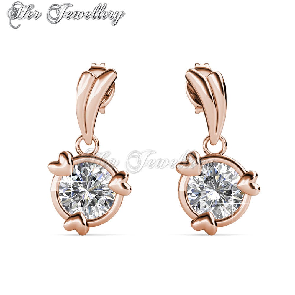 Swarovski Crystals Tri Love Ring Earrings‏ (Rose Gold) - Her Jewellery