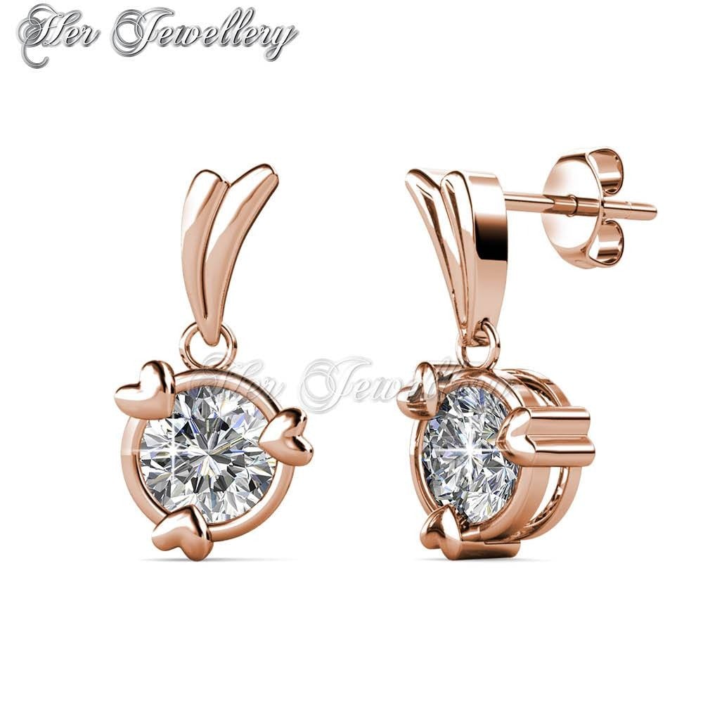 Swarovski Crystals Tri Love Ring Earrings‏ (Rose Gold) - Her Jewellery