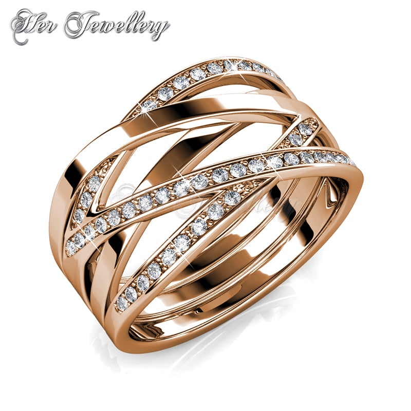 Swarovski Crystals Criss Cross Ring (Rose Gold) - Her Jewellery