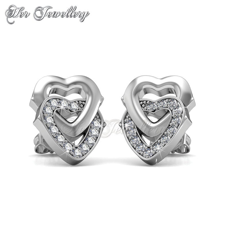 Swarovski Crystals 2 Hearts Earrings‏ - Her Jewellery