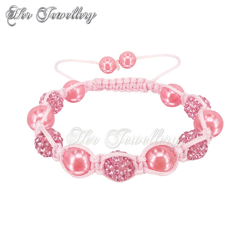 Swarovski Crystals Pearl Shamballa Bracelet Bundle Set (Pink + White) - Her Jewellery