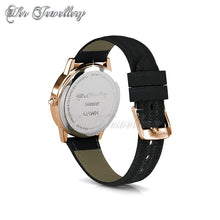 Swarovski Crystals Dawn Leather Watch (Black,Rose Gold) - Her Jewellery