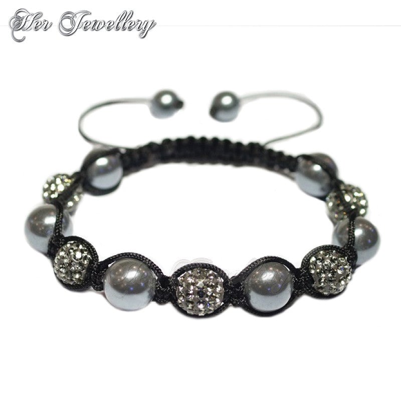 Swarovski Crystals Pearl Shamballa Bracelet Bundle Set (Grey + White) - Her Jewellery